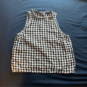 J. Crew Black and White Gingham Linen Top